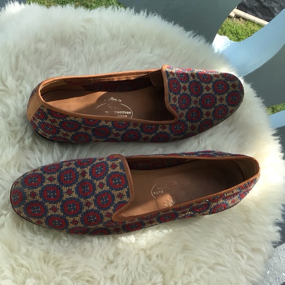 Stubbs and Wootton Palm Beach Needlepoint and Leather Trim Flats Driving Shoes - Picture 7 of 12